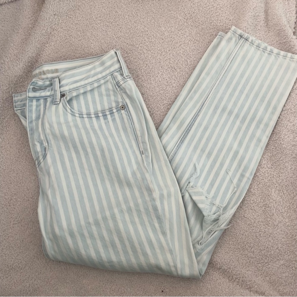 Light Blue Striped Distressed Jeans